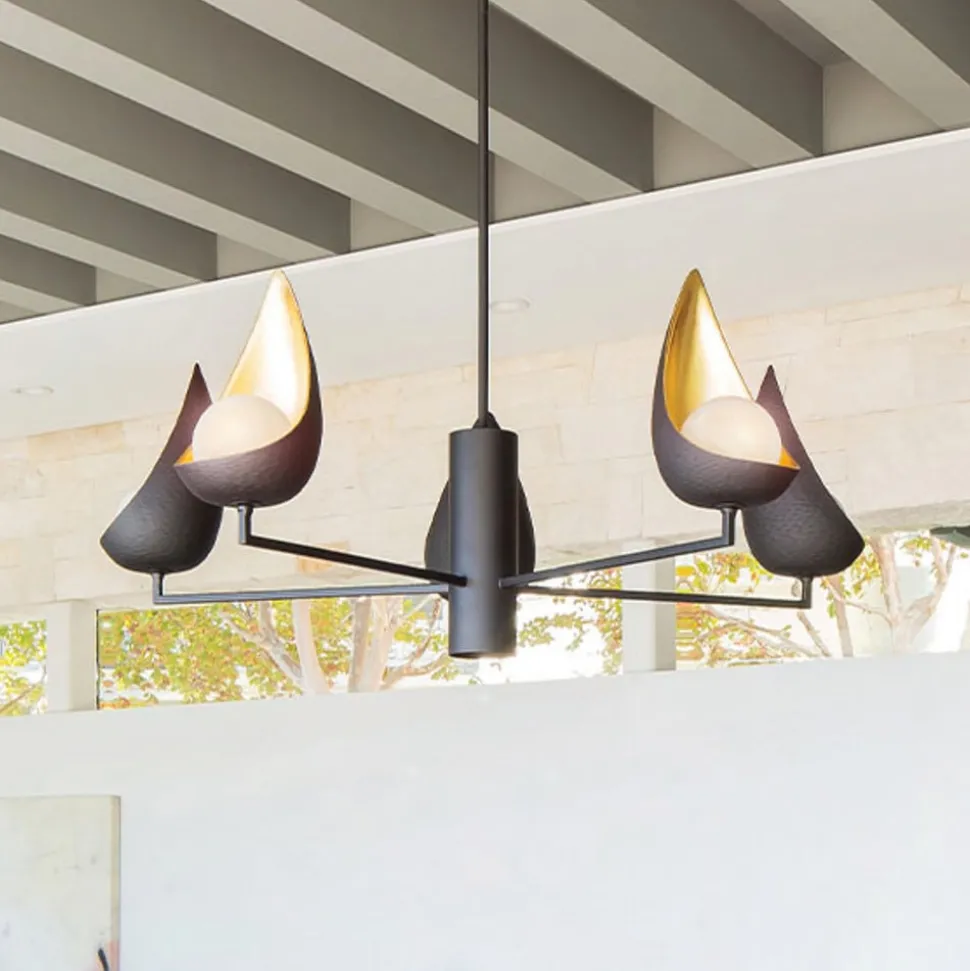 Kroonluchter Ren, 6-lamps, zwart/goud