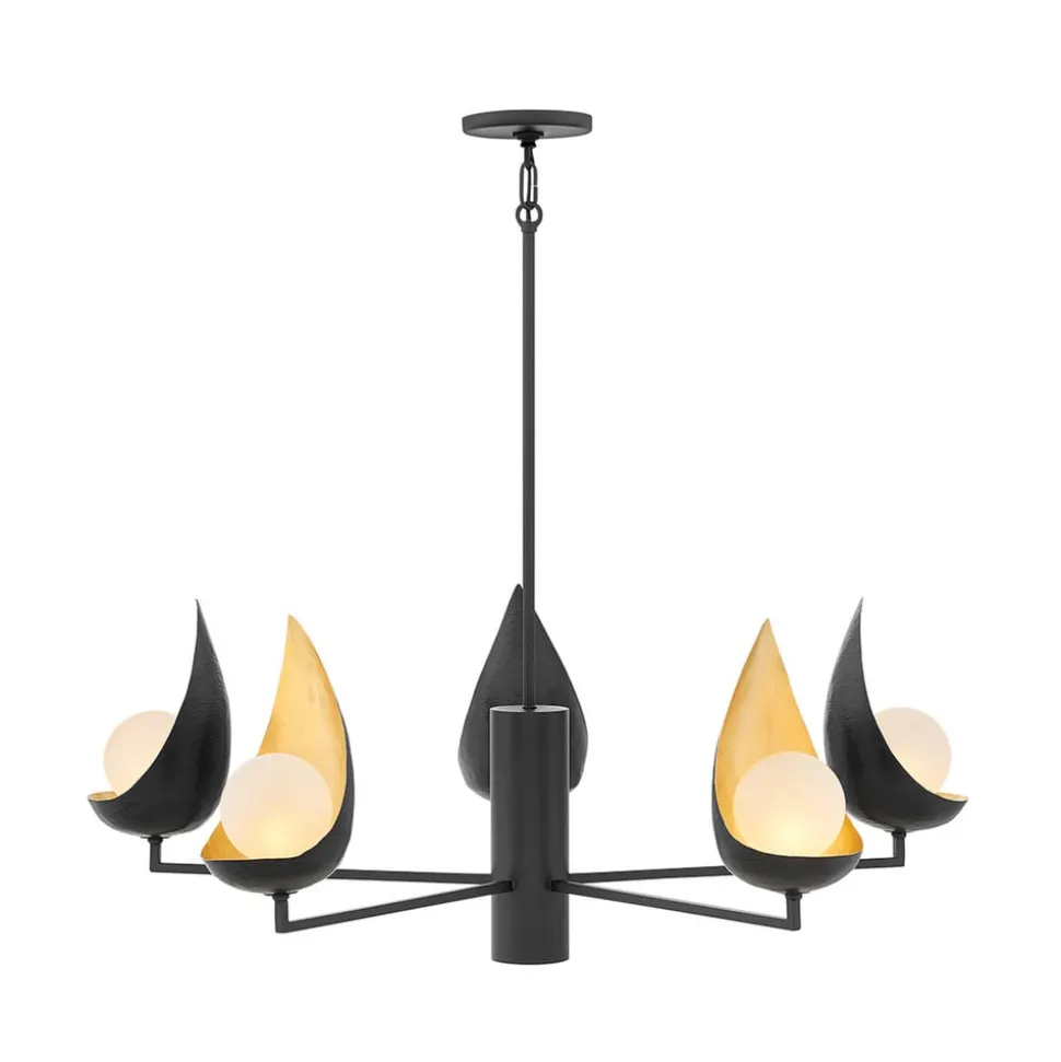 Kroonluchter Ren, 6-lamps, zwart/goud