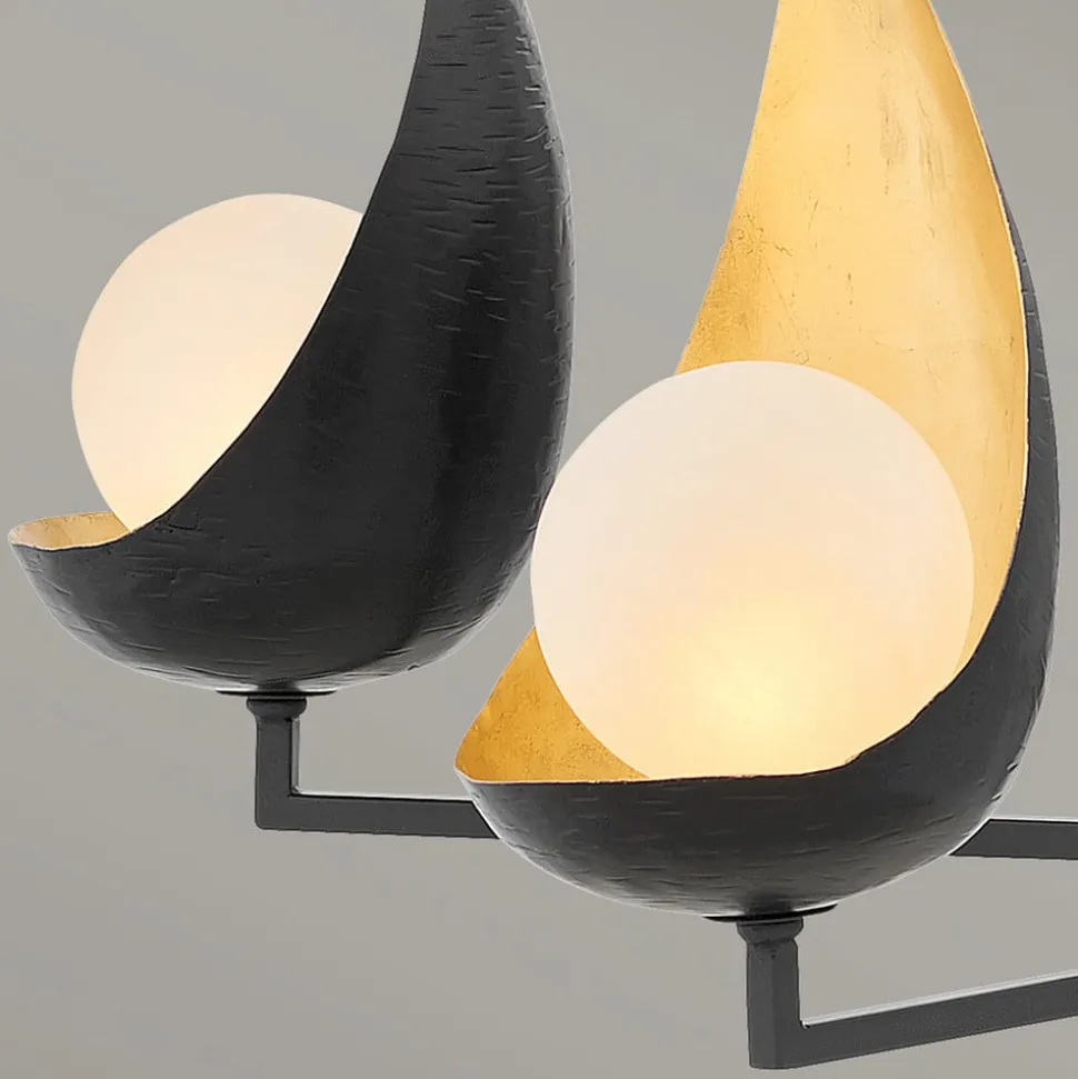 Kroonluchter Ren, 6-lamps, zwart/goud