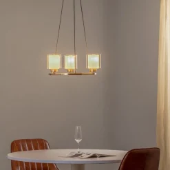 Kroonluchter Ressa, Ø 44 cm, antiek messing, 3-lamps.