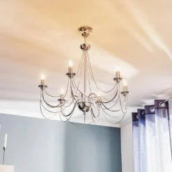 Kroonluchter Retro in zilver, 6-lamps, 75 cm