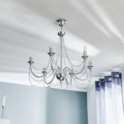 Kroonluchter Retro in zilver, 6-lamps, 75 cm