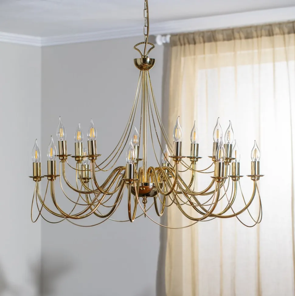 Kroonluchter retro, 16-lichts, goud