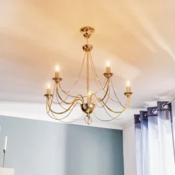 Kroonluchter retro, vijfarmig 75 cm, goud