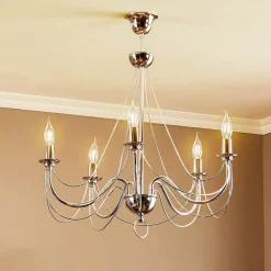 Kroonluchter retro, vijfarmig 75 cm, chroom