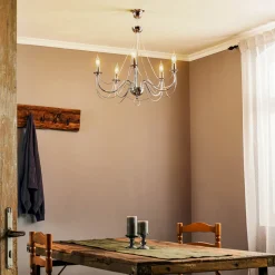 Kroonluchter retro, vijfarmig 75 cm, chroom