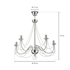 Kroonluchter retro, vijfarmig 75 cm, chroom
