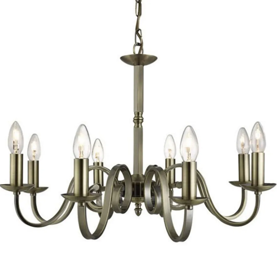 Kroonluchter Richmond messing antiek, 8-lamps