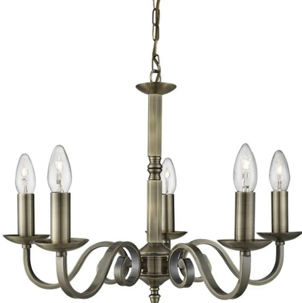 Kroonluchter Richmond messing antiek,5-lamps