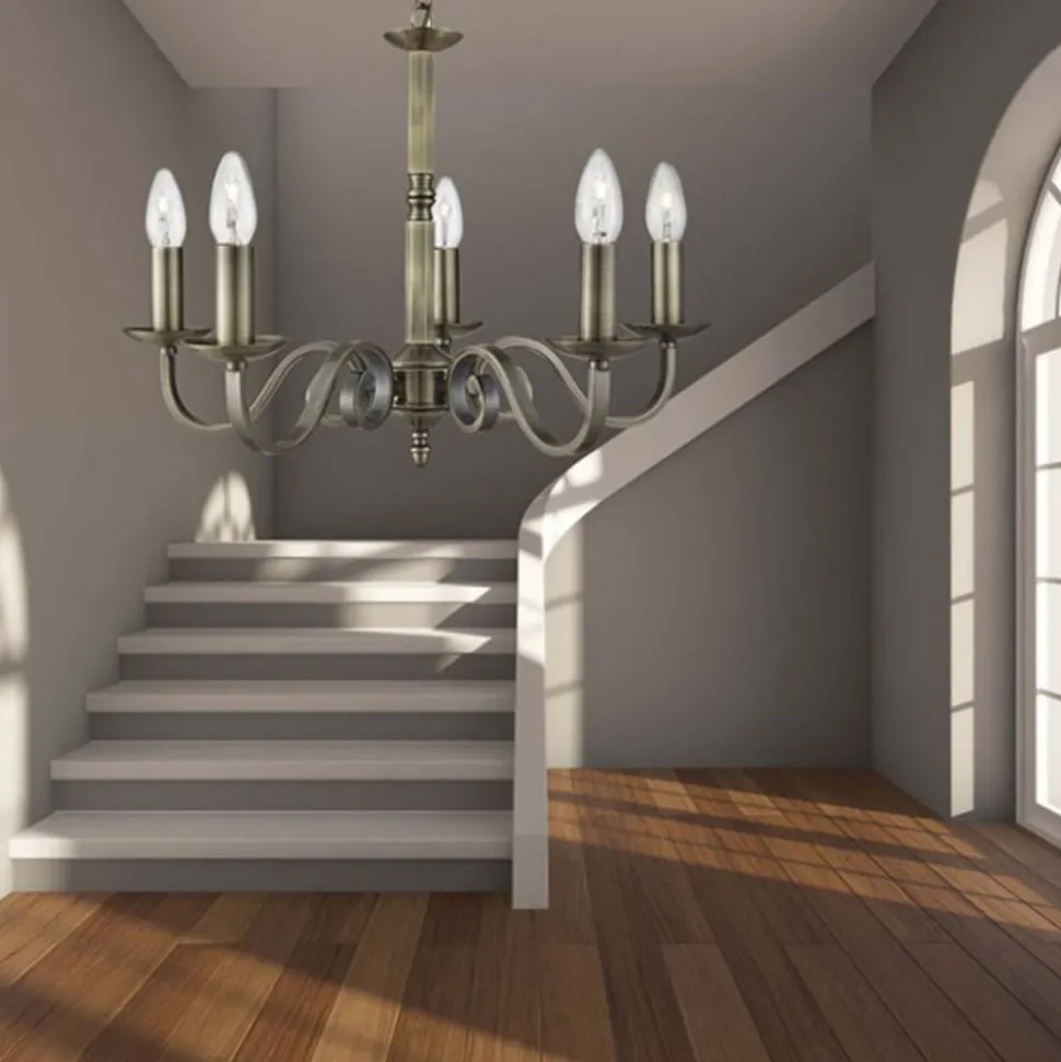 Kroonluchter Richmond messing antiek,5-lamps