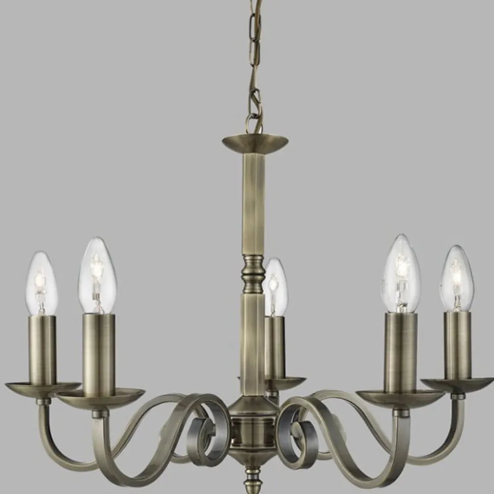 Kroonluchter Richmond messing antiek,5-lamps