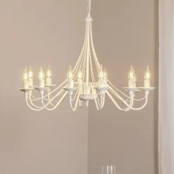 Kroonluchter roze, wit, 12-lamps, metaal