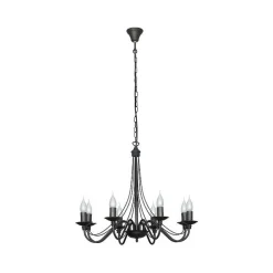 Kroonluchter roze, zwart, 8-lamps, metaal