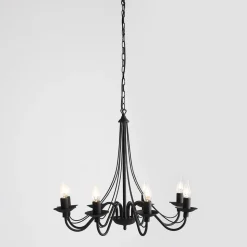 Kroonluchter roze, zwart, 8-lamps, metaal