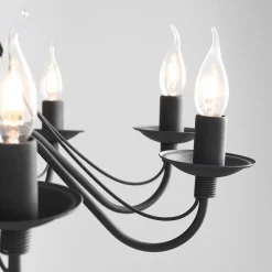 Kroonluchter roze, zwart, 8-lamps, metaal