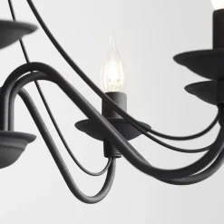 Kroonluchter roze, zwart, 8-lamps, metaal