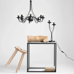 Kroonluchter roze, zwart, 8-lamps, metaal