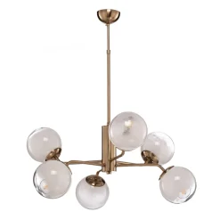 Kroonluchter Santon, messing antiek/wit, 6-lamps