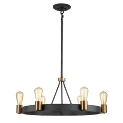 Kroonluchter Silas, zwart, 6-lamps, Ø72,3cm