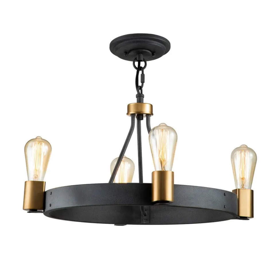 Kroonluchter Silas, zwart, 4-lamps, Ø 54,9cm