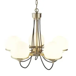 Kroonluchter Sphere messing met vijf glasbollen