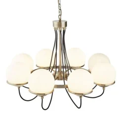 Kroonluchter Sphere messing antiek, 8 glasbollen