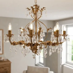 Kroonluchter Teresa, brons, kristal, Ø 70 cm, 8 kaarslampen