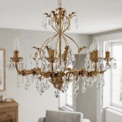 Kroonluchter Teresa, brons, kristal, Ø 70 cm, 8 kaarslampen