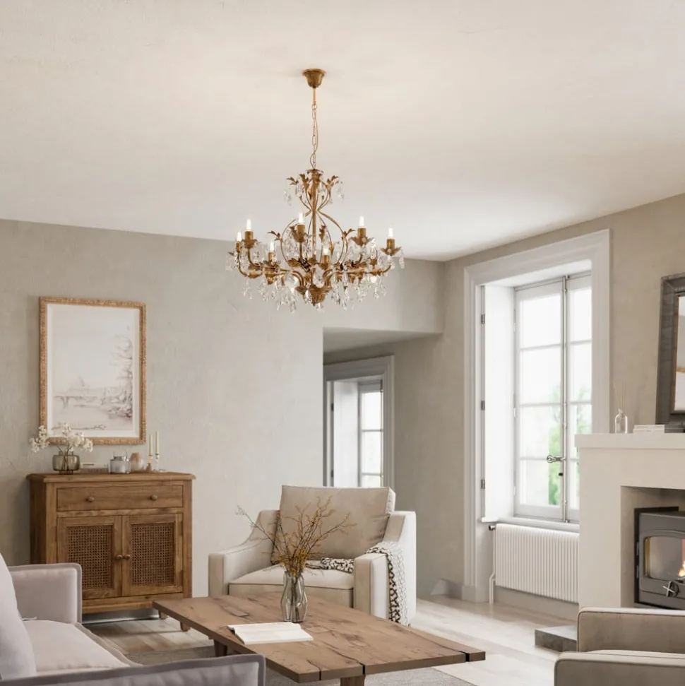 Kroonluchter Teresa, brons, kristal, Ø 70 cm, 8 kaarslampen