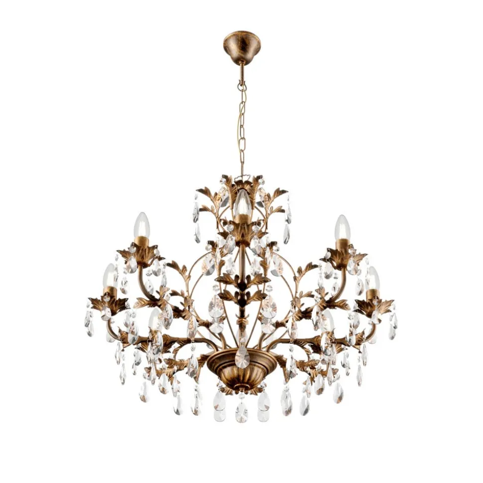 Kroonluchter Teresa, brons, kristal, Ø 70 cm, 8 kaarslampen