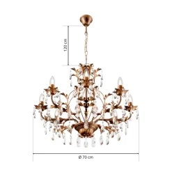 Kroonluchter Teresa, brons, kristal, Ø 70 cm, 8 kaarslampen