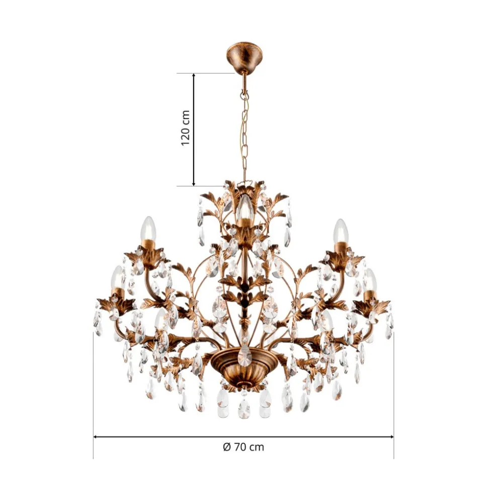 Kroonluchter Teresa, brons, kristal, Ø 70 cm, 8 kaarslampen