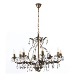 Kroonluchter Teresa, 12-lamps, bronskleurig, kristal