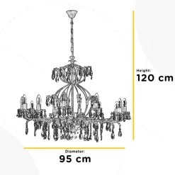 Kroonluchter Teresa, 12-lamps, bronskleurig, kristal