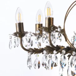 Kroonluchter Teresa, 12-lamps, bronskleurig, kristal