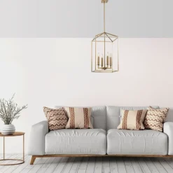 Kroonluchter Till 13256, goudkleurig, metaal, 4-lamps