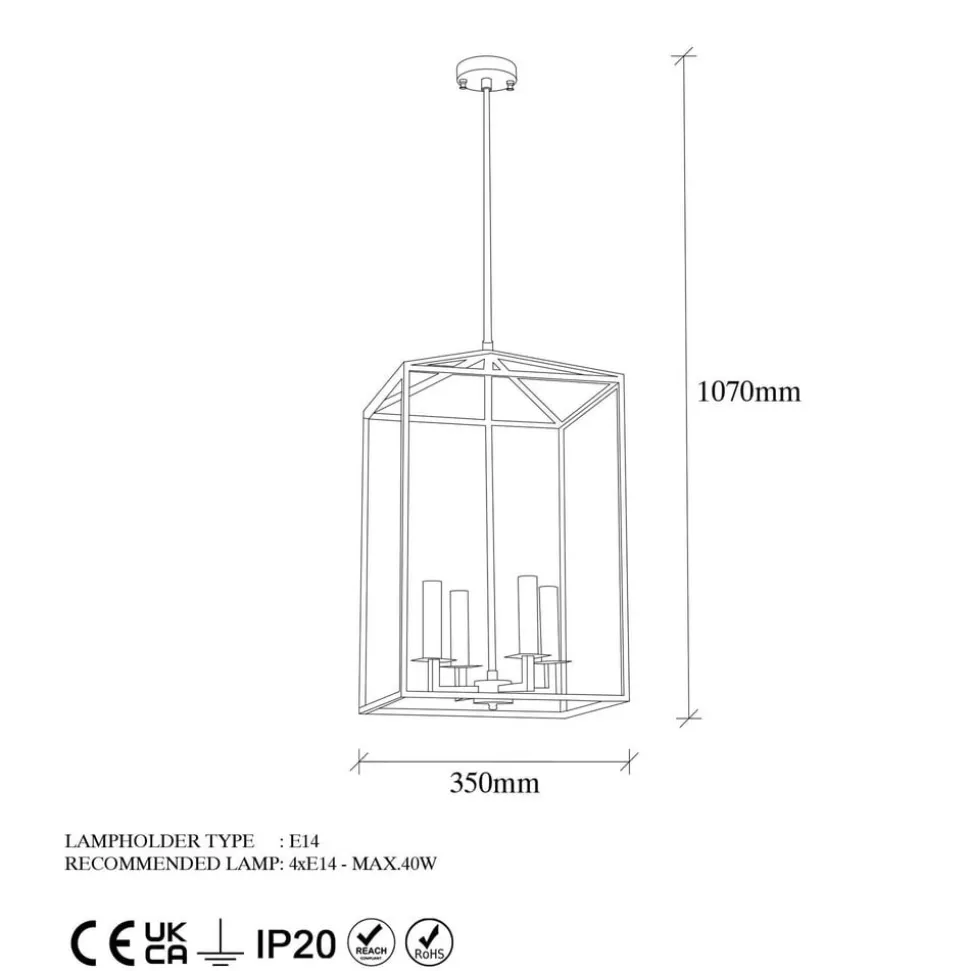 Kroonluchter Till 13256, goudkleurig, metaal, 4-lamps