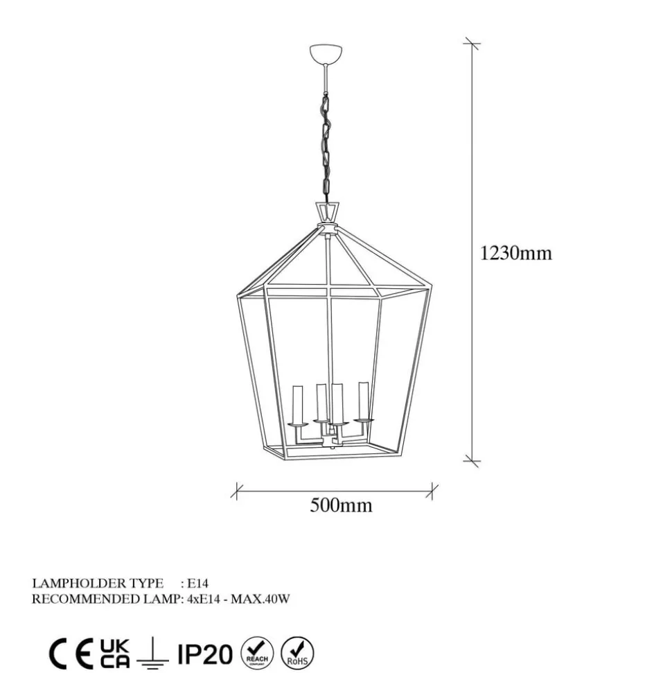 Kroonluchter Till 13251, zwart, metaal, 4-lamps