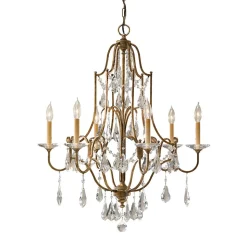 Kroonluchter Valentina, 6-lamps, brons/kristal