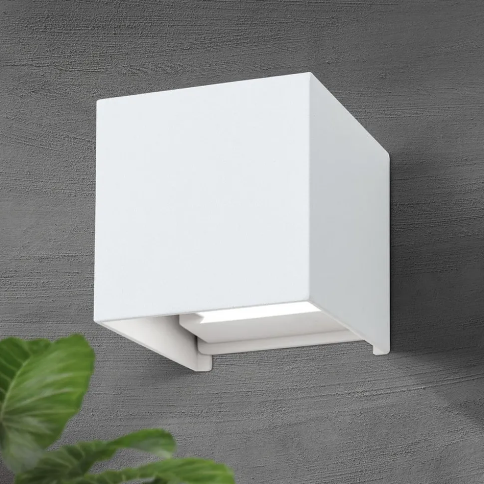 Kubusvormig LED buitenwandlamp Cube in wit
