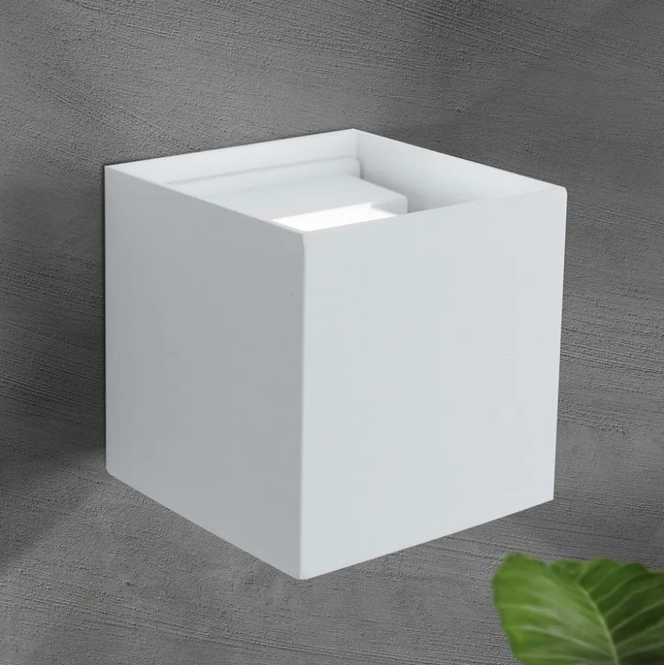 Kubusvormig LED buitenwandlamp Cube in wit