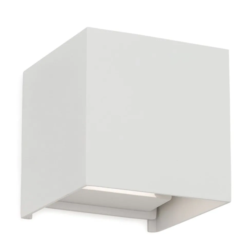 Kubusvormig LED buitenwandlamp Cube in wit