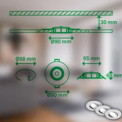 Kulana A inbouwlamp, mat chroom, 4000K, set van 3