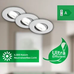 Kulana A inbouwlamp, mat chroom, 4000K, set van 3