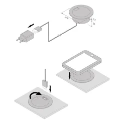 Laadstekker, rond, zwart, Qi en 1x USB