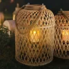 Lampionmand LED op zonne-energie, bamboe, hoogte 38 cm, naturel