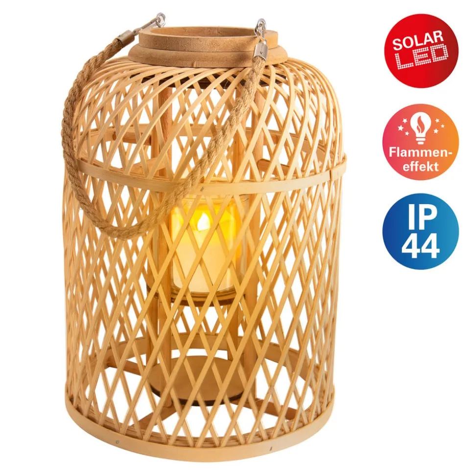 Lampionmand LED op zonne-energie, bamboe, hoogte 38 cm, naturel