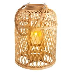 Lampionmand LED op zonne-energie, bamboe, hoogte 38 cm, naturel