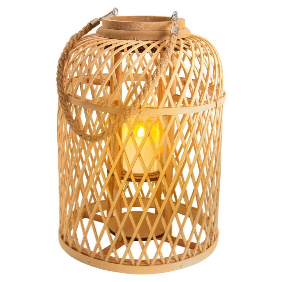 Lampionmand LED op zonne-energie, bamboe, hoogte 38 cm, naturel