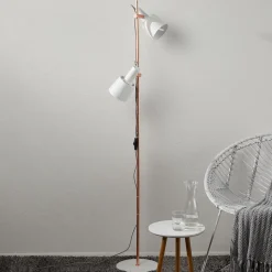 2-lamps vloerlamp Haldar in wit/koper